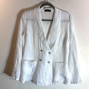 FRANCESCA BETTINI Sz S Elegant Double-Breasted Linen Blazer Unlined Pockets